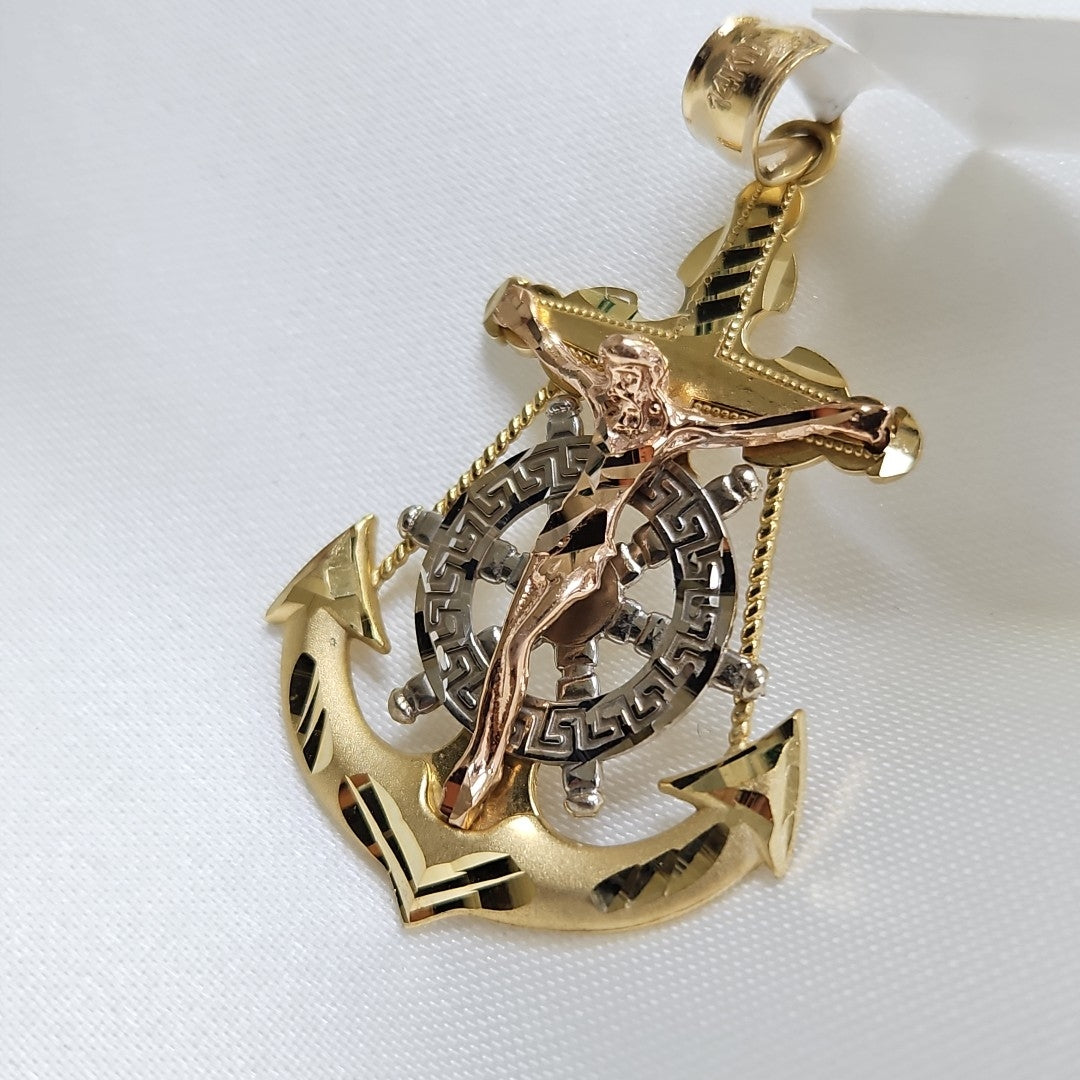 CRISTO EN ANCLA ORO COMBINADO 14 K 6.5 GRMS (SEMINUEVO)