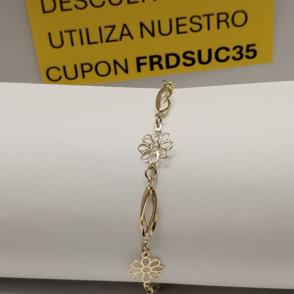 PULSERA ESPECIAL CON FLORES 14K 18 CM 2.6 GR (NUEVO)