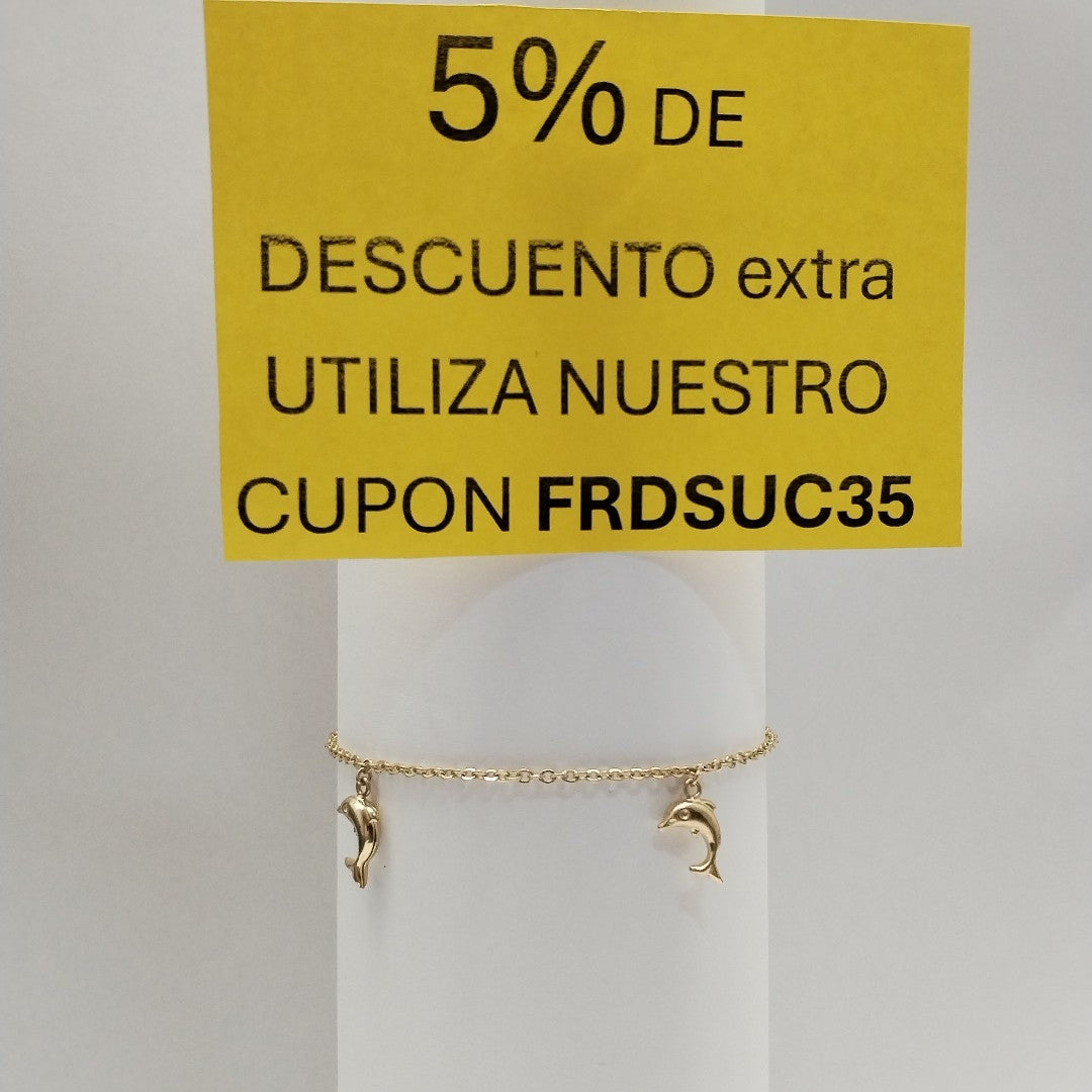 PULSERA ESPECIAL CON DIJES DELFINES 10K 18 CM 1.9 GR (NUEVO)