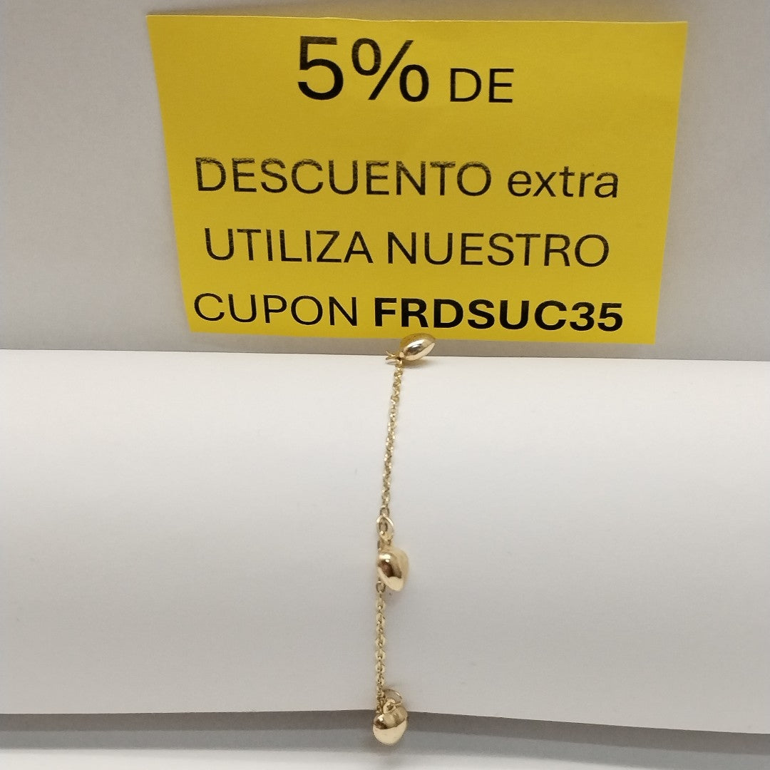 PULSERA ESP CON FIG CORAZONES 14K 18 CM 1.8 GR (NUEVO)