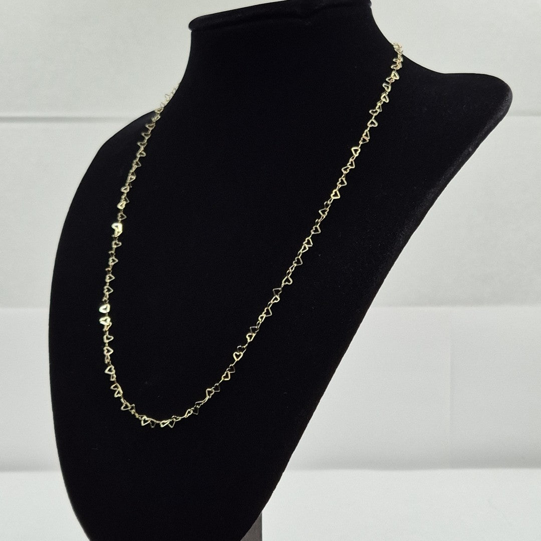CADENAS TEJIDO CORAZONES ORO 10K 55 CM 2.7 GR (NUEVO)