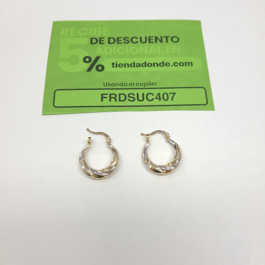 ARETES TEJIDO ARRACADA TRENZADA COMBINADA 14K 1.8 GR (NUEVO)