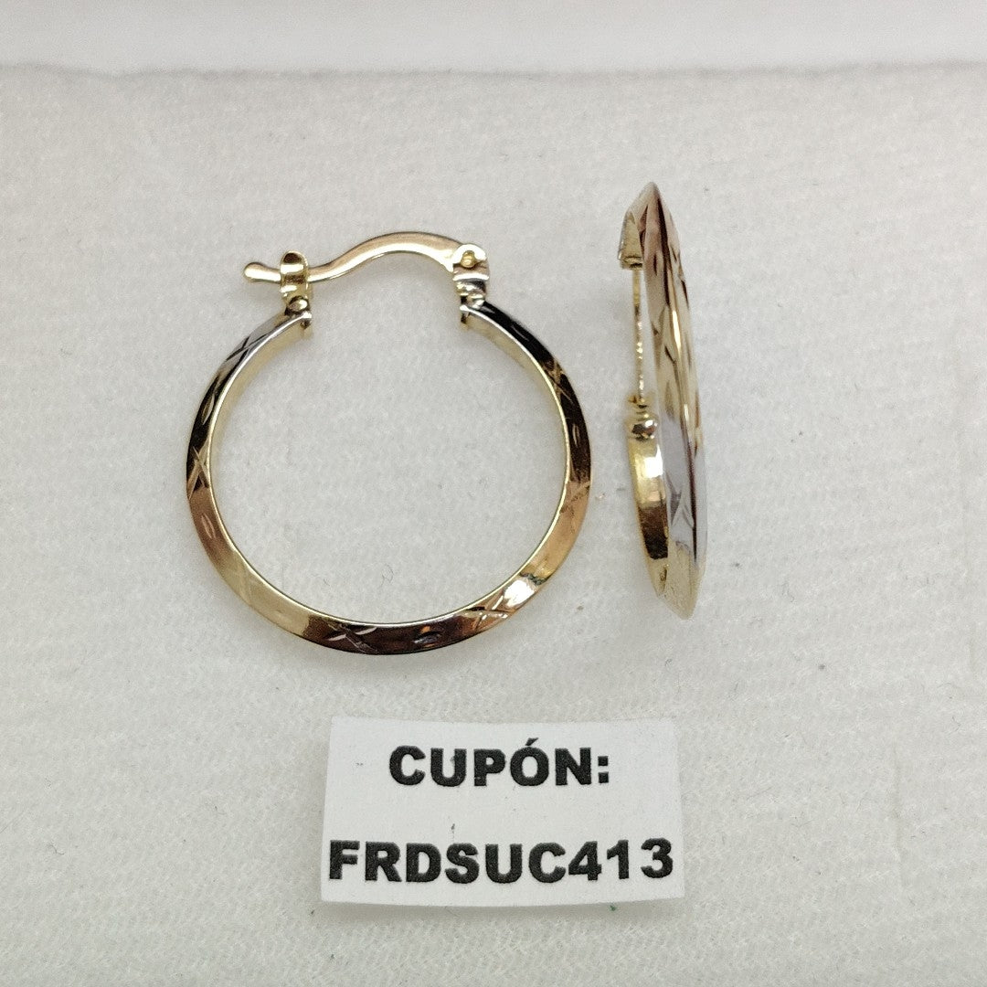 ARETES TEJIDO ARRACADAS BISELADAS COMBINADAS 14K 1.3 GR (NUEVO)