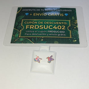 BROQUELES BROQUEL FIG COLIBRI ESMALTE ROSA 14K 0.2138 GR (NUEVO)