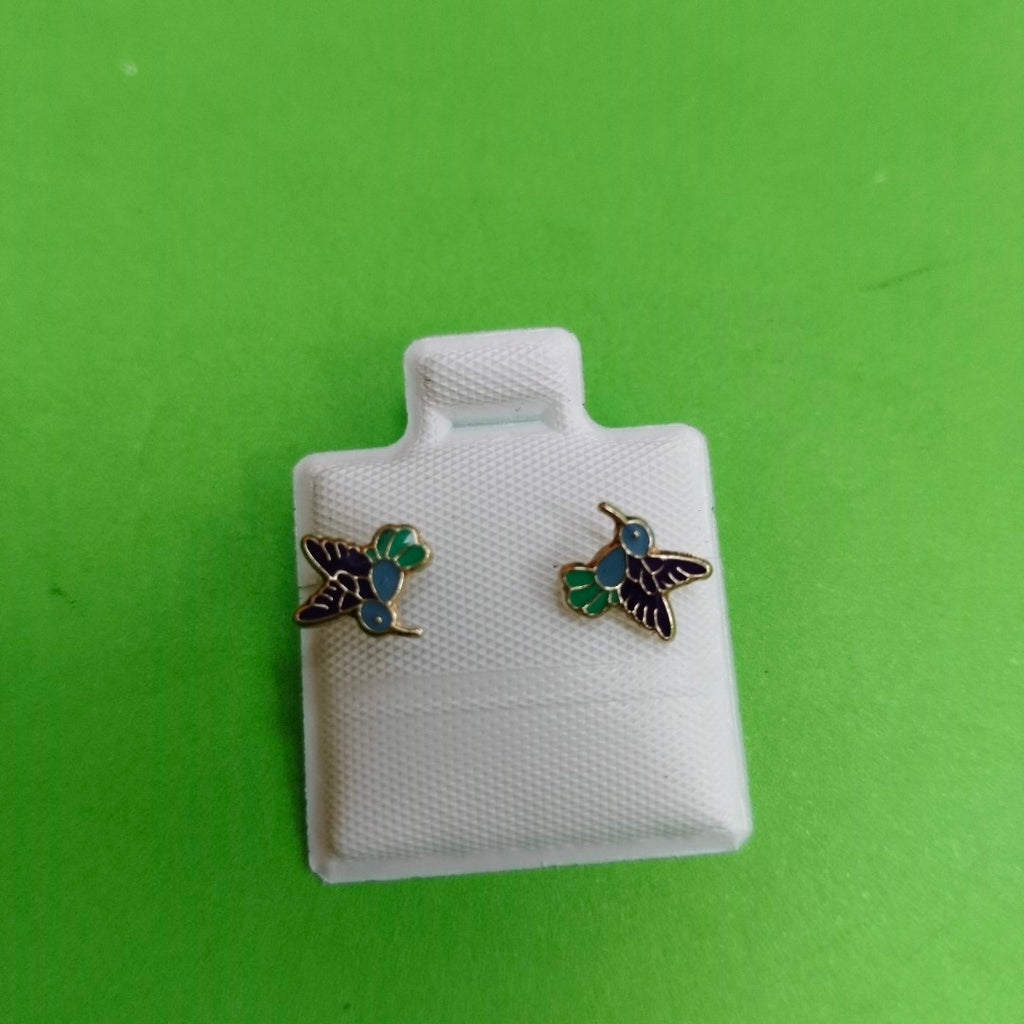 BROQUELES BROQUEL FIG COLIBRI ESMALTE AZUL 14K 0.2138 GR (NUEVO)
