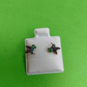 BROQUELES BROQUEL FIG COLIBRI ESMALTE AZUL 14K 0.2138 GR (NUEVO)