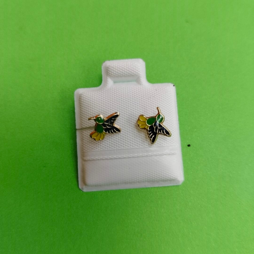 BROQUELES BROQUEL FIG COLIBRI ESMALTE VERDE 14K 0.2138 GR (NUEVO)