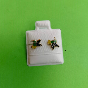 BROQUELES BROQUEL FIG COLIBRI ESMALTE VERDE 14K 0.2138 GR (NUEVO)