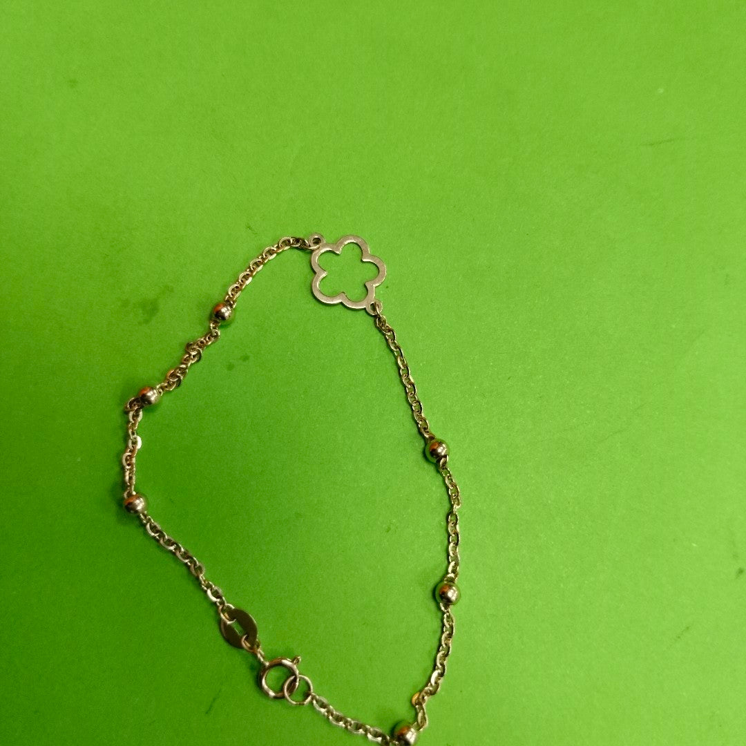 PULSERA TEJIDO ESPECIAL CON FLOR 14K 18 CM 1.6 GR (NUEVO)