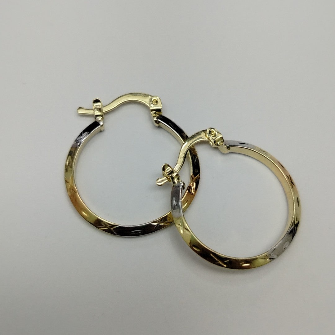 ARETES TEJIDO ARRACADAS BISELADAS COMBINADAS 14K 1.4 GR (NUEVO)