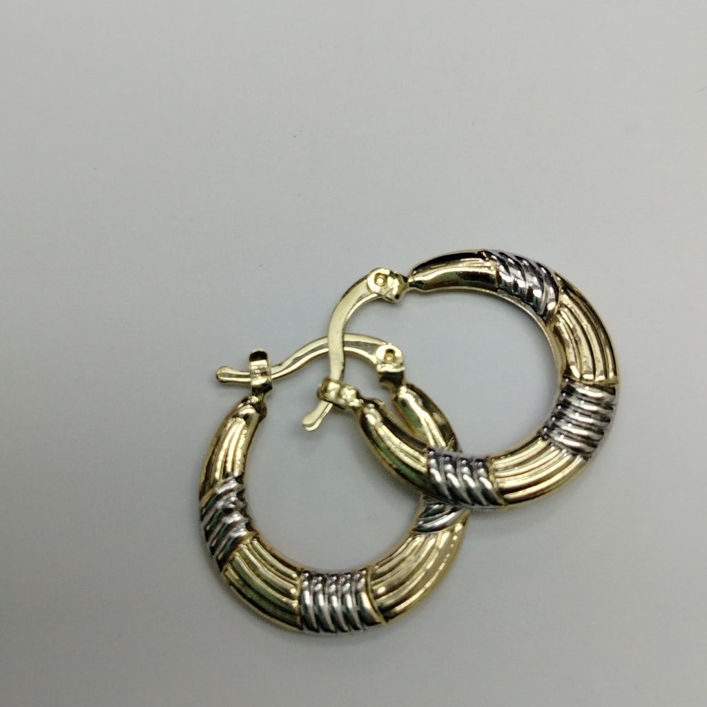 ARETES TEJIDO ARRACADAS COMBINADAS HUECAS 14K 1.9 GR (NUEVO)