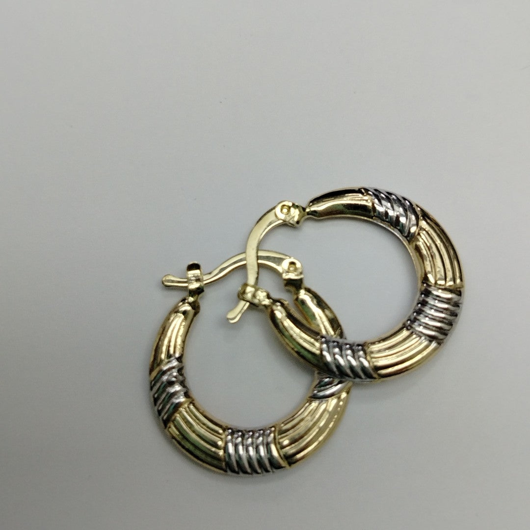 ARETES TEJIDO ARRACADAS COMBINADAS HUECAS 14K 1.9 GR (NUEVO)