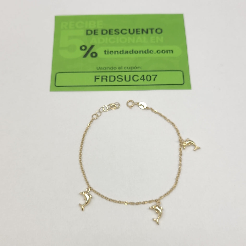 PULSERA ESPECIAL CON DIJES DELFINES 10K 18 CM 2 GR (NUEVO)