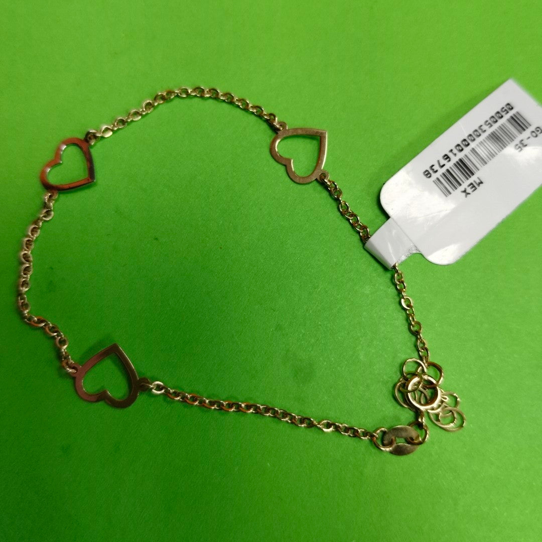 PULSERA ESPECIAL CON CORAZONES CONBINADOS 14K 18 CM 1.7 GR (NUEVO)