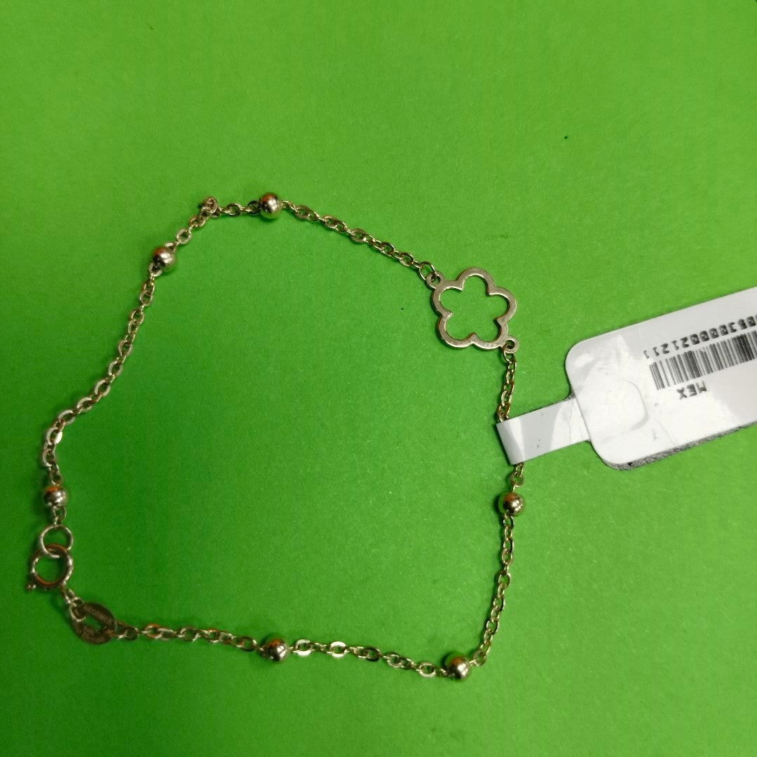 PULSERA TEJIDO ESPECIAL CON FLOR 14K 18 CM 1.6 GR (NUEVO)