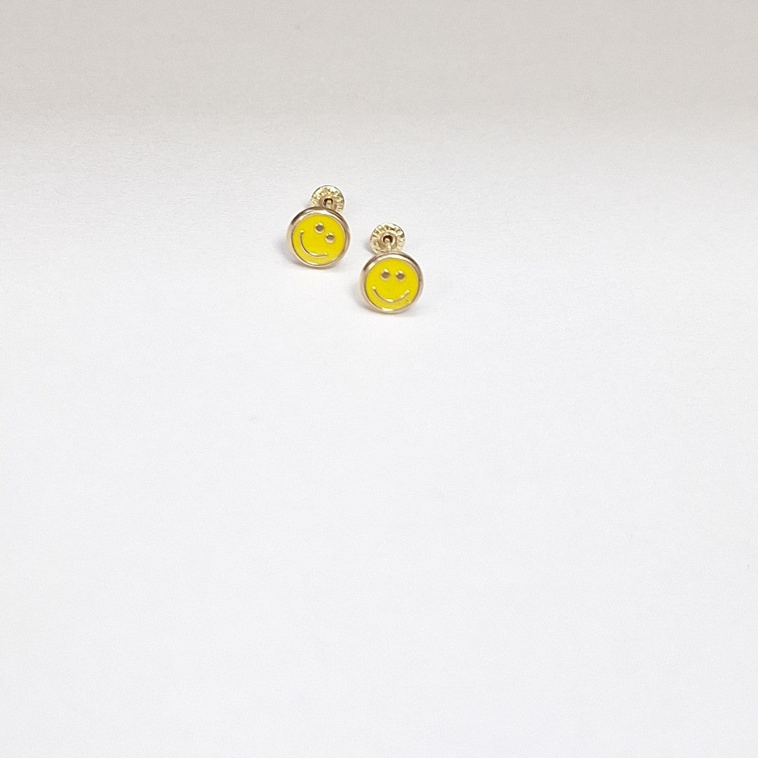 BROQUELES BROQUEL FIG SONRISA ESMALTE AMARILLO 14K 0.2074 GR (NUEVO)