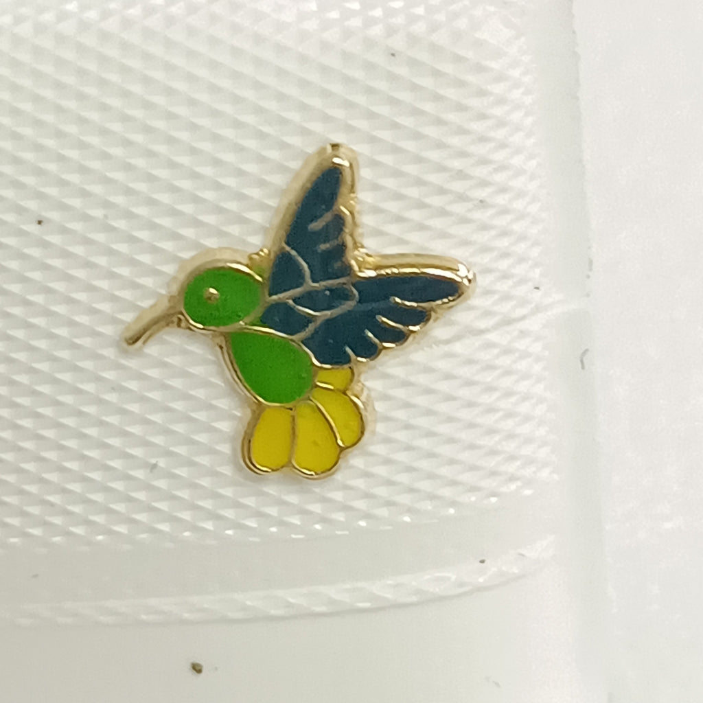 BROQUELES BROQUEL FIG COLIBRI ESMALTE VERDE 14K 0.2138 GR (NUEVO)