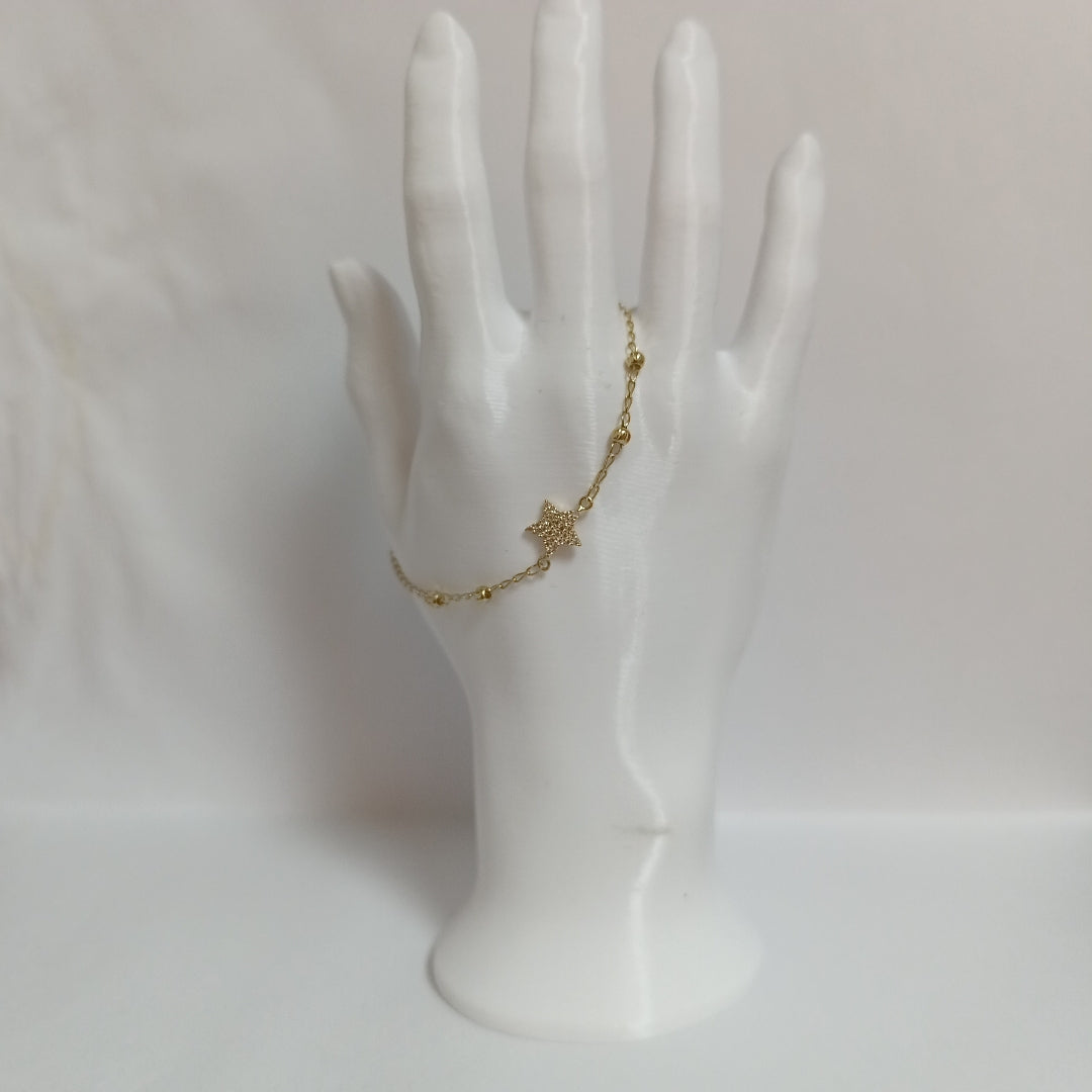 PULSERA ESPECIAL CON ESTRELLA Y CIRCONIAS 14K 18 CM 1.5 GR (NUEVO)