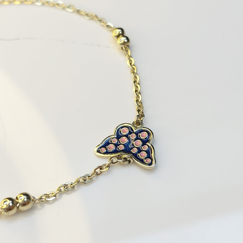 PULSERA TEJIDO ESPECIAL MARIPOSA CON ESMALTE 14K 18 CM 1.8 GR (NUEVO)