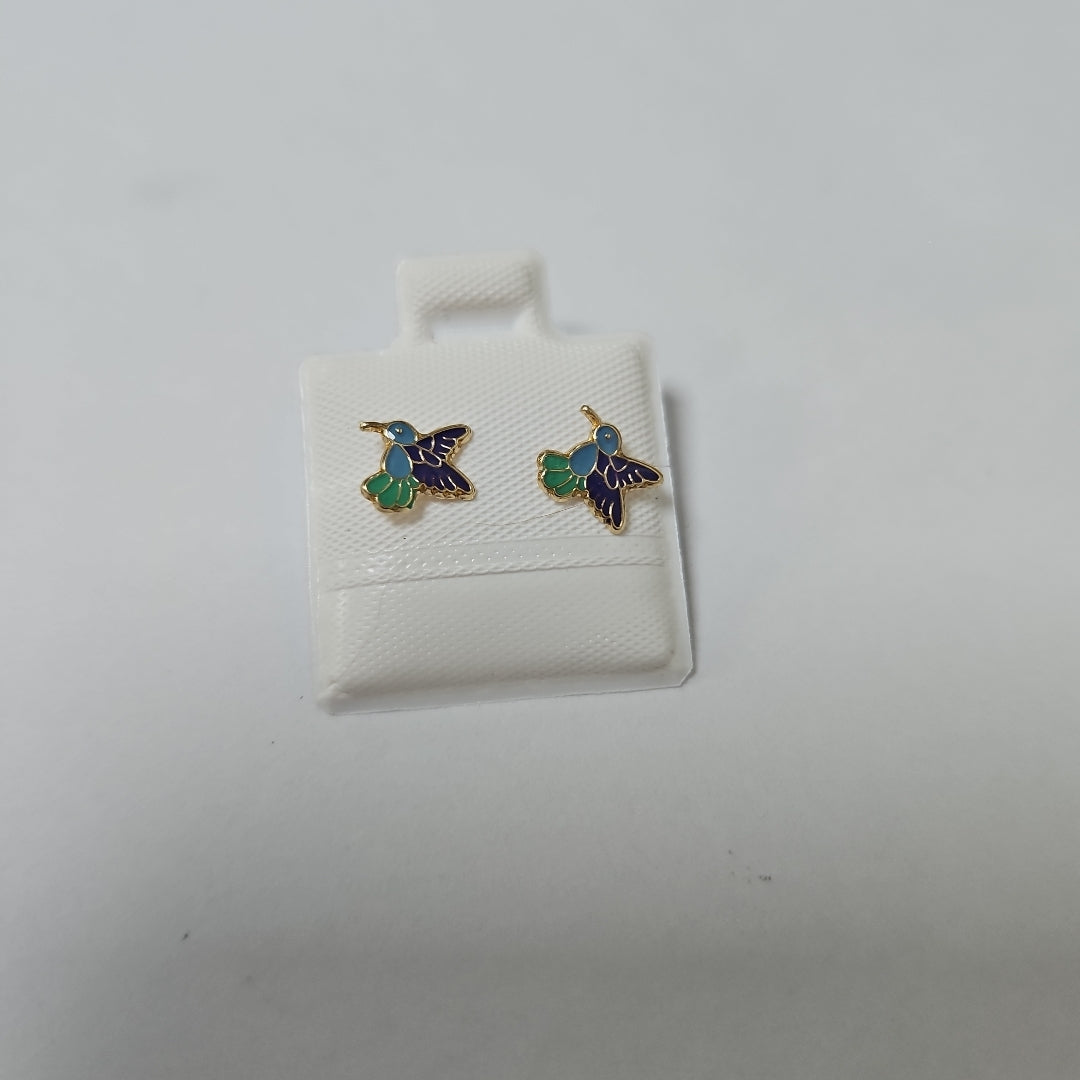 BROQUELES BROQUEL FIG COLIBRI ESMALTE AZUL 14K 0.2138 GR (NUEVO)