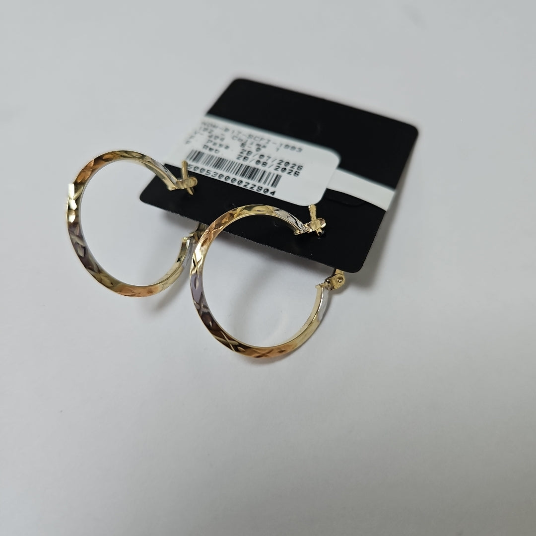 ARETES TEJIDO ARRACADAS BISELADAS COMBINADAS 14K 1.3 GR (NUEVO)