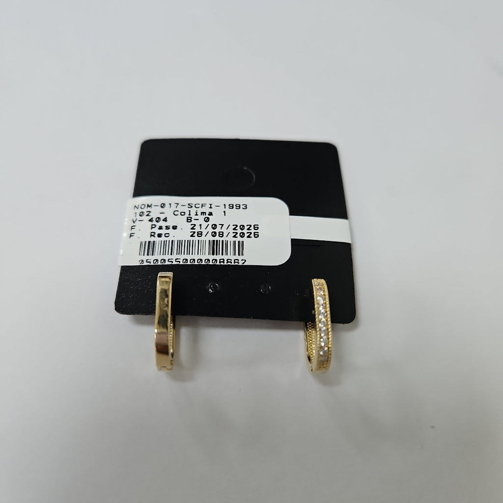 ARETES HUGGIES OVALADA C CIRCONIAS 14K 2.5 GR (NUEVO)