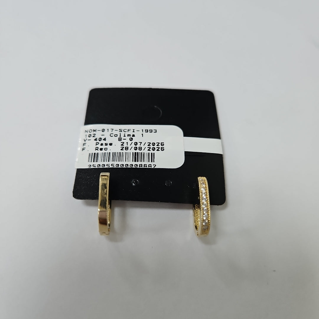 ARETES HUGGIES OVALADA C CIRCONIAS 14K 2.5 GR (NUEVO)