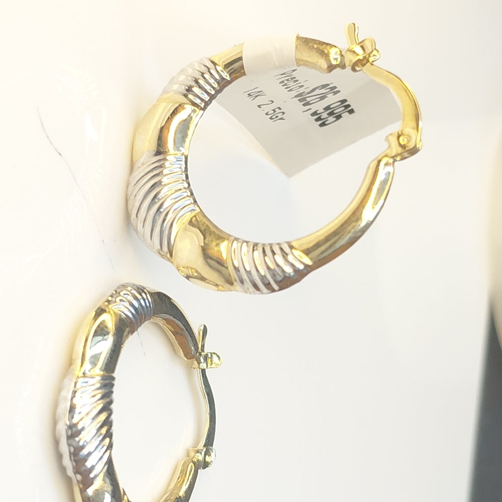 ARETES ARRACADAS HUECAS COMBINADAS 14K 2.5 GR (NUEVO)