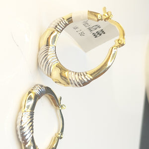 ARETES ARRACADAS HUECAS COMBINADAS 14K 2.5 GR (NUEVO)
