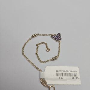 PULSERA TEJIDO ESPECIAL MARIPOSA CON ESMALTE 14K 18 CM 1.8 GR (NUEVO)