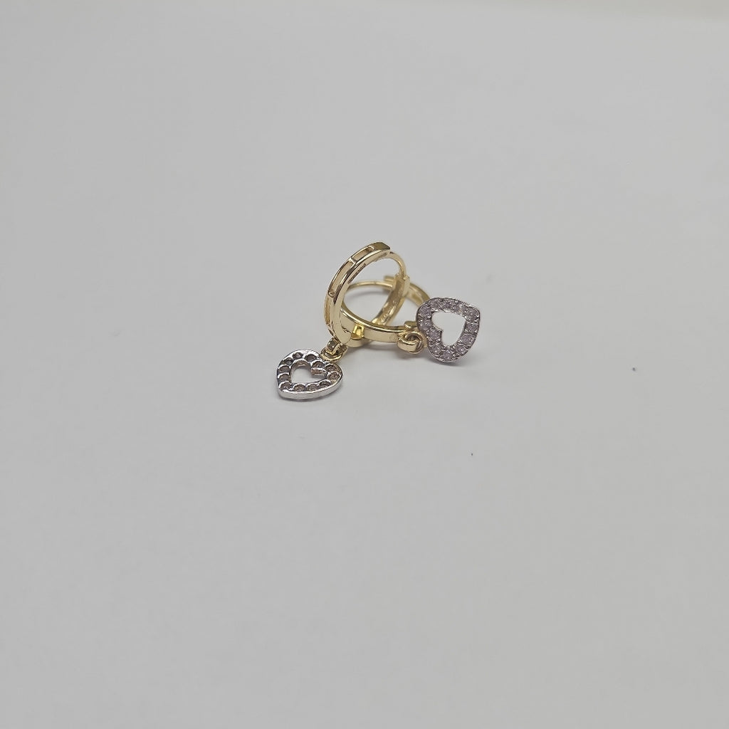 ARETES HUGGIES CON DIJE CORAZON Y CIRCONIAS 14K 2.2 GR (NUEVO)