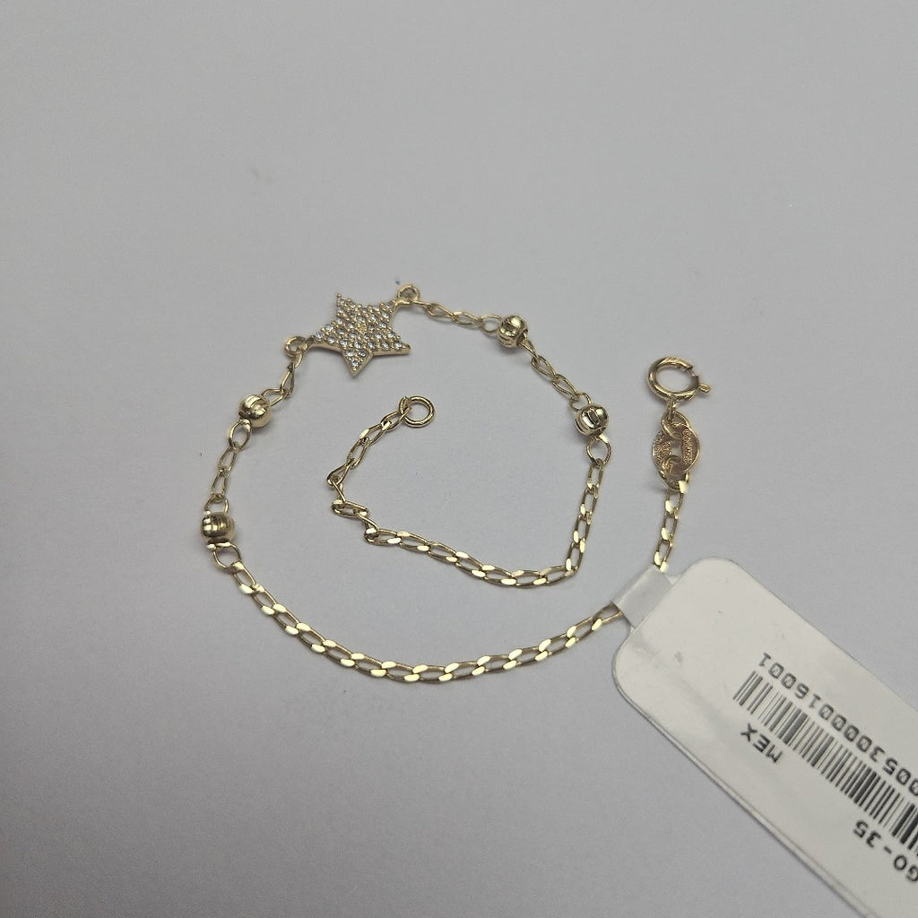 PULSERA ESPECIAL CON ESTRELLA Y CIRCONIAS 14K 18 CM 1.5 GR (NUEVO)