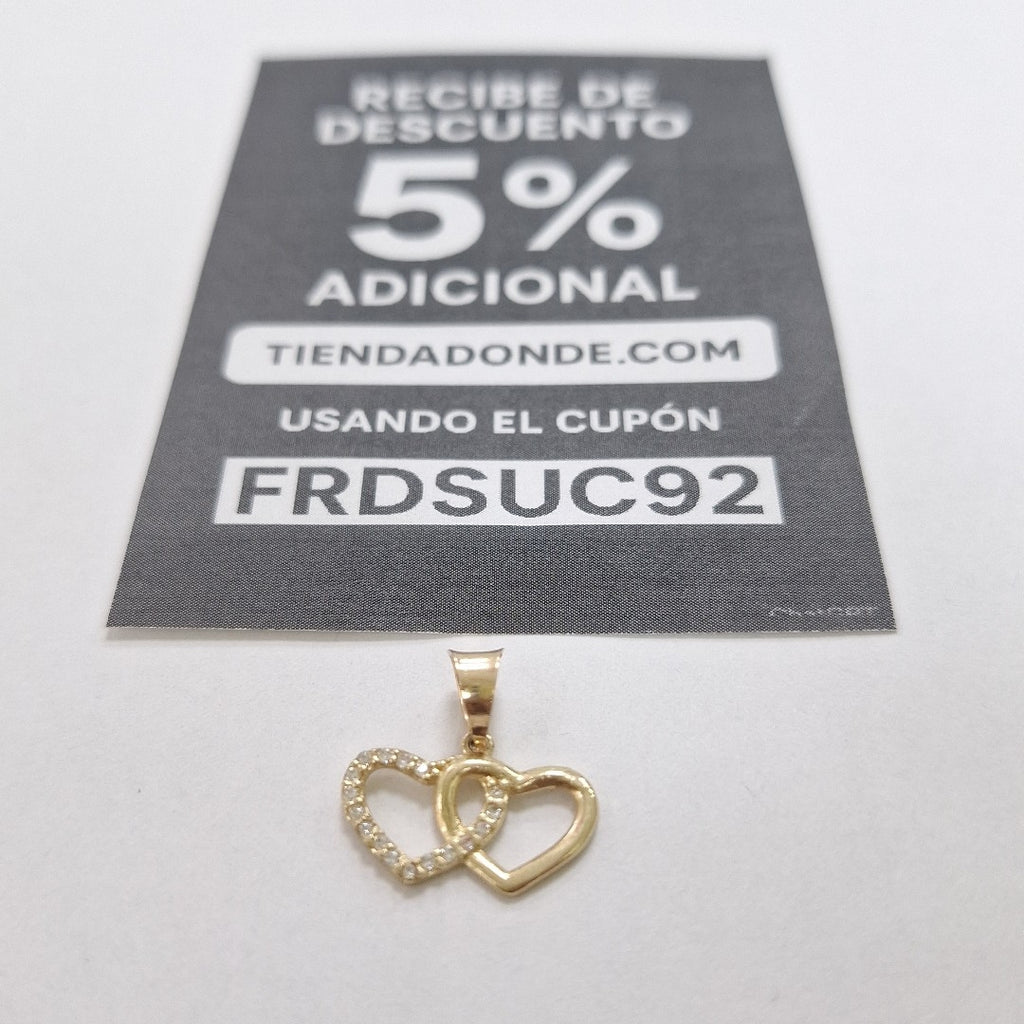 DIJE CORAZONES UNIDOS C CIRCONIAS 14K 0.9 GR (NUEVO)
