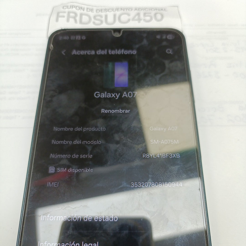 CELULAR SAMSUNG GALAXY A07 SM-A075M (2025) 128 GB 4 GB RAM (SEMINUEVO)