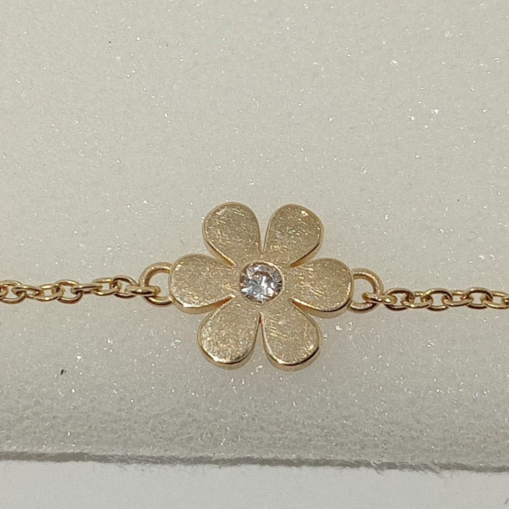 PULSERA TEJIDO ESPECIAL FLOR CON CIRCONIA 14K 18 CM 2.5 GR (NUEVO)