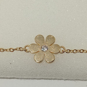 PULSERA TEJIDO ESPECIAL FLOR CON CIRCONIA 14K 18 CM 2.5 GR (NUEVO)