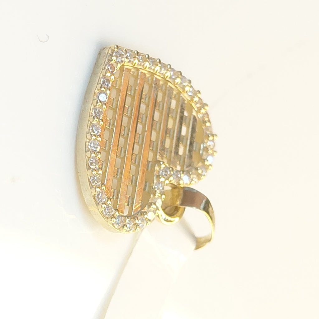 DIJE TEJIDO CORAZON CON CERCO DE CIRCONIAS 14K 1.1 GR (NUEVO)