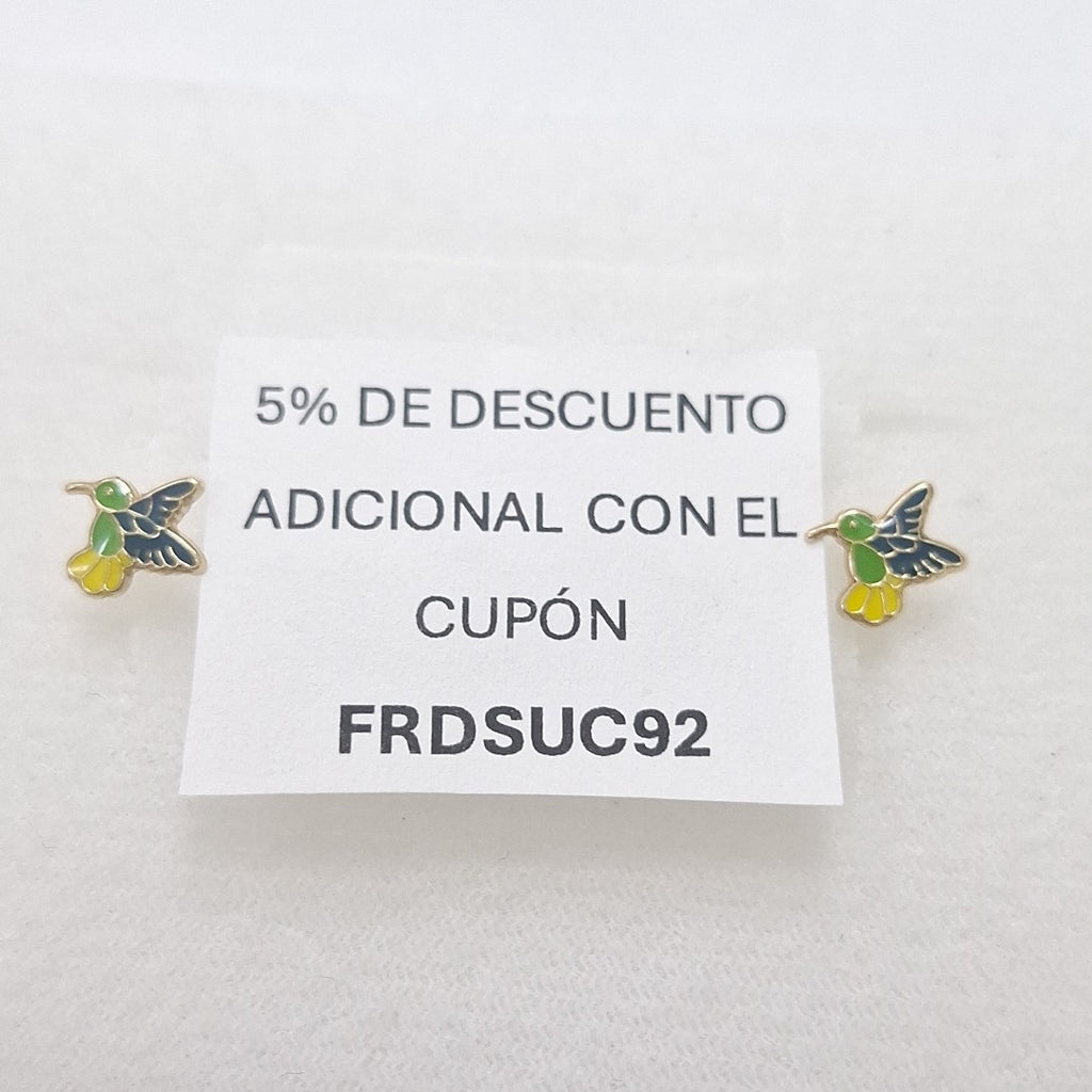 BROQUELES BROQUEL FIG COLIBRI ESMALTE VERDE 14K 0.2138 GR (NUEVO)