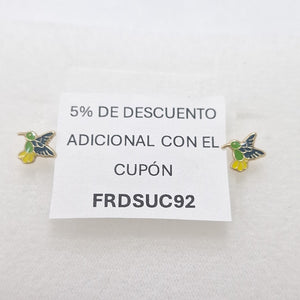 BROQUELES BROQUEL FIG COLIBRI ESMALTE VERDE 14K 0.2138 GR (NUEVO)