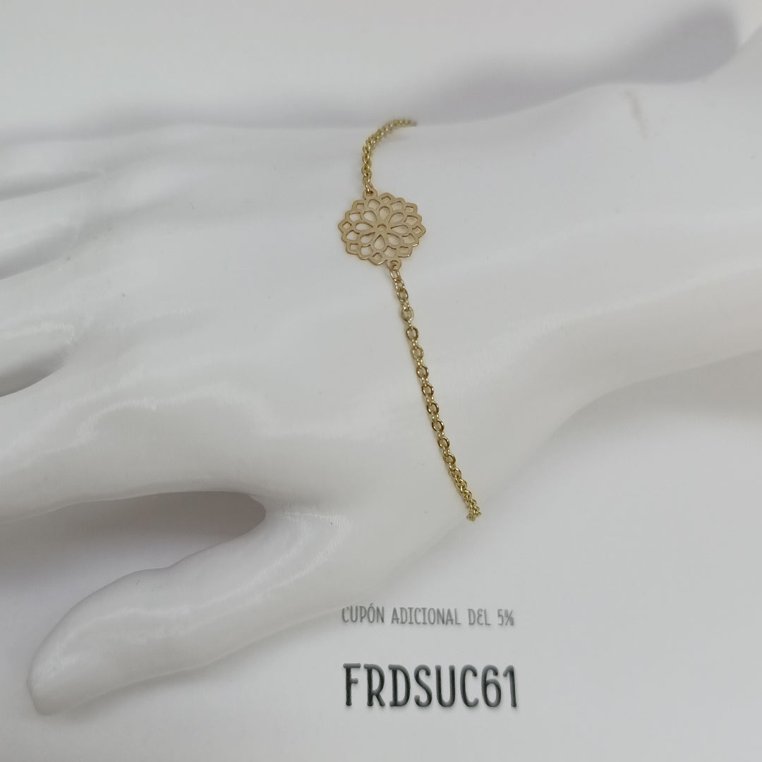 PULSERA TEJIDO ESPECIAL CON MANDALA 14K 18 CM 1.3 GR (NUEVO)