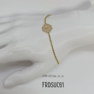 PULSERA TEJIDO ESPECIAL CON MANDALA 14K 18 CM 1.3 GR (NUEVO)