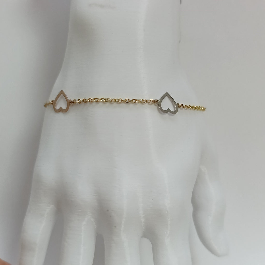 PULSERA ESPECIAL CON CORAZONES CONBINADOS 14K 18 CM 1.7 GR (NUEVO)