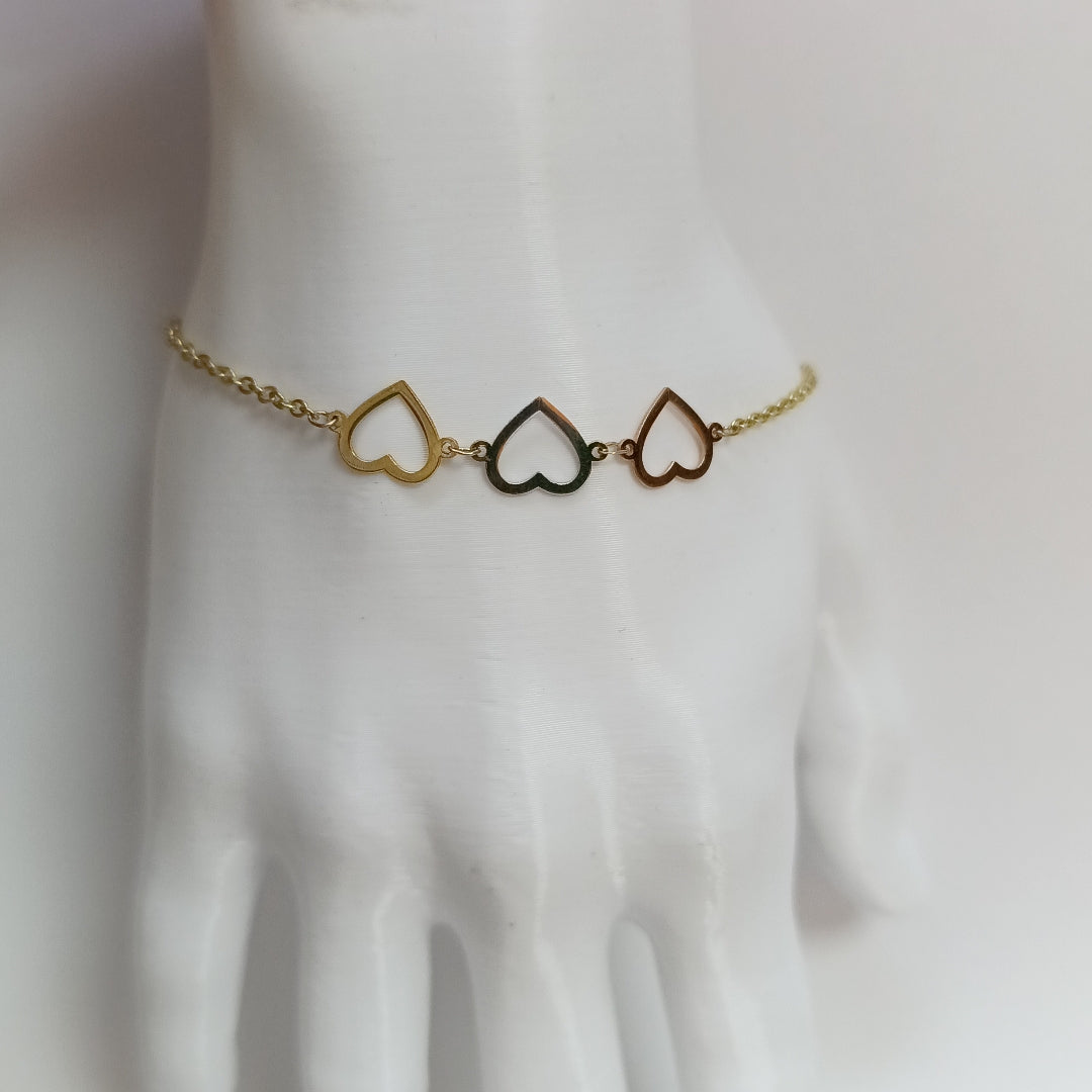 PULSERA ESPECIAL CON CORAZONES 14K 18 CM 1.4 GR (NUEVO)