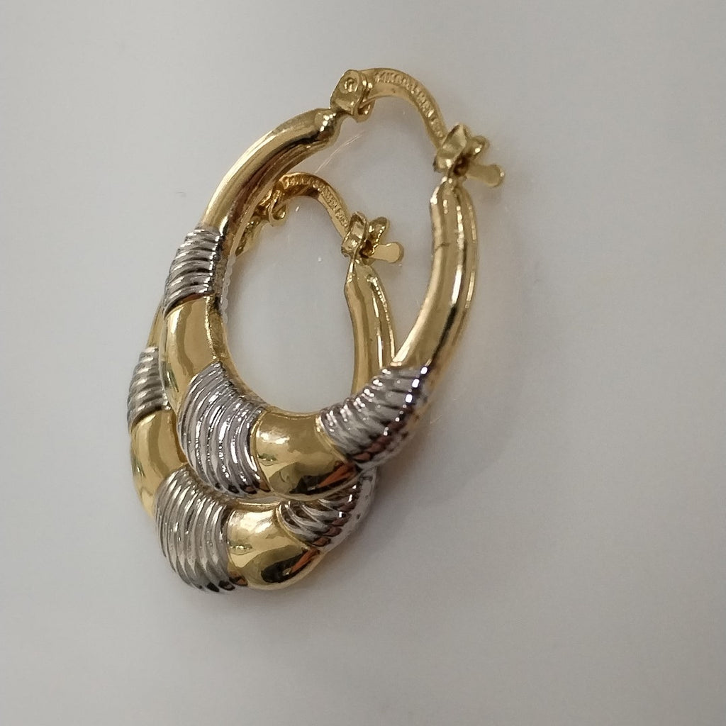 ARETES ARRACADAS HUECAS COMBINADAS 14K 2.5 GR (NUEVO)