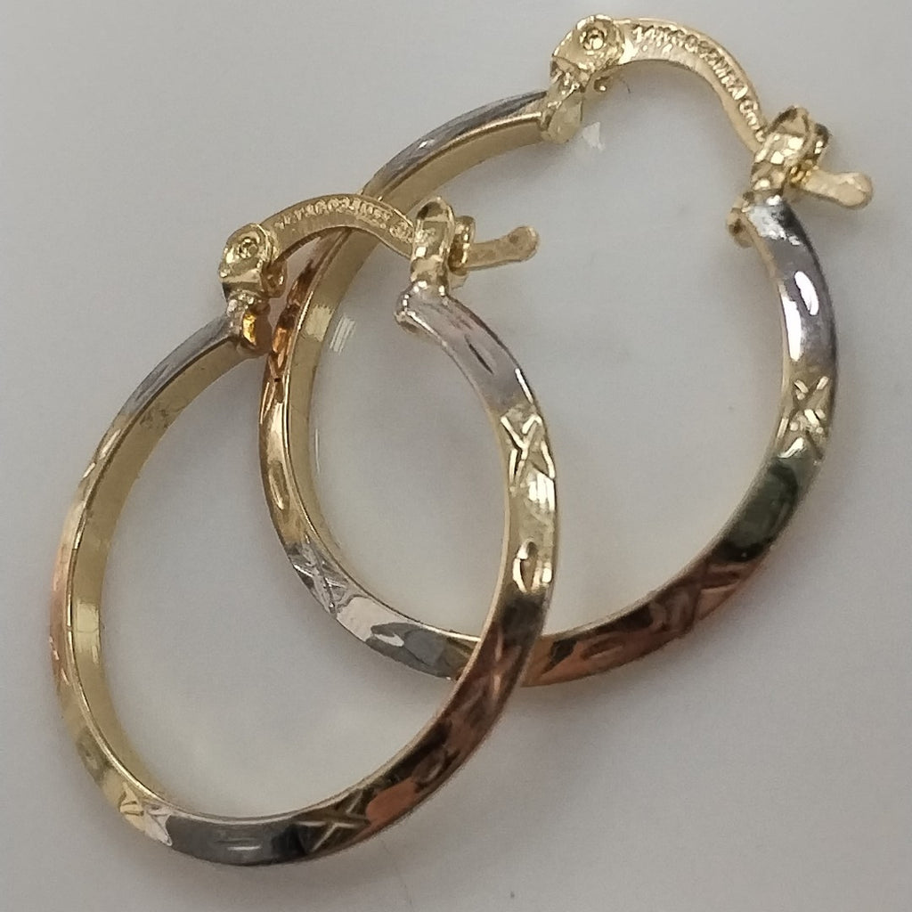 ARETES TEJIDO ARRACADAS BISELADAS COMBINADAS 14K 1.4 GR (NUEVO)