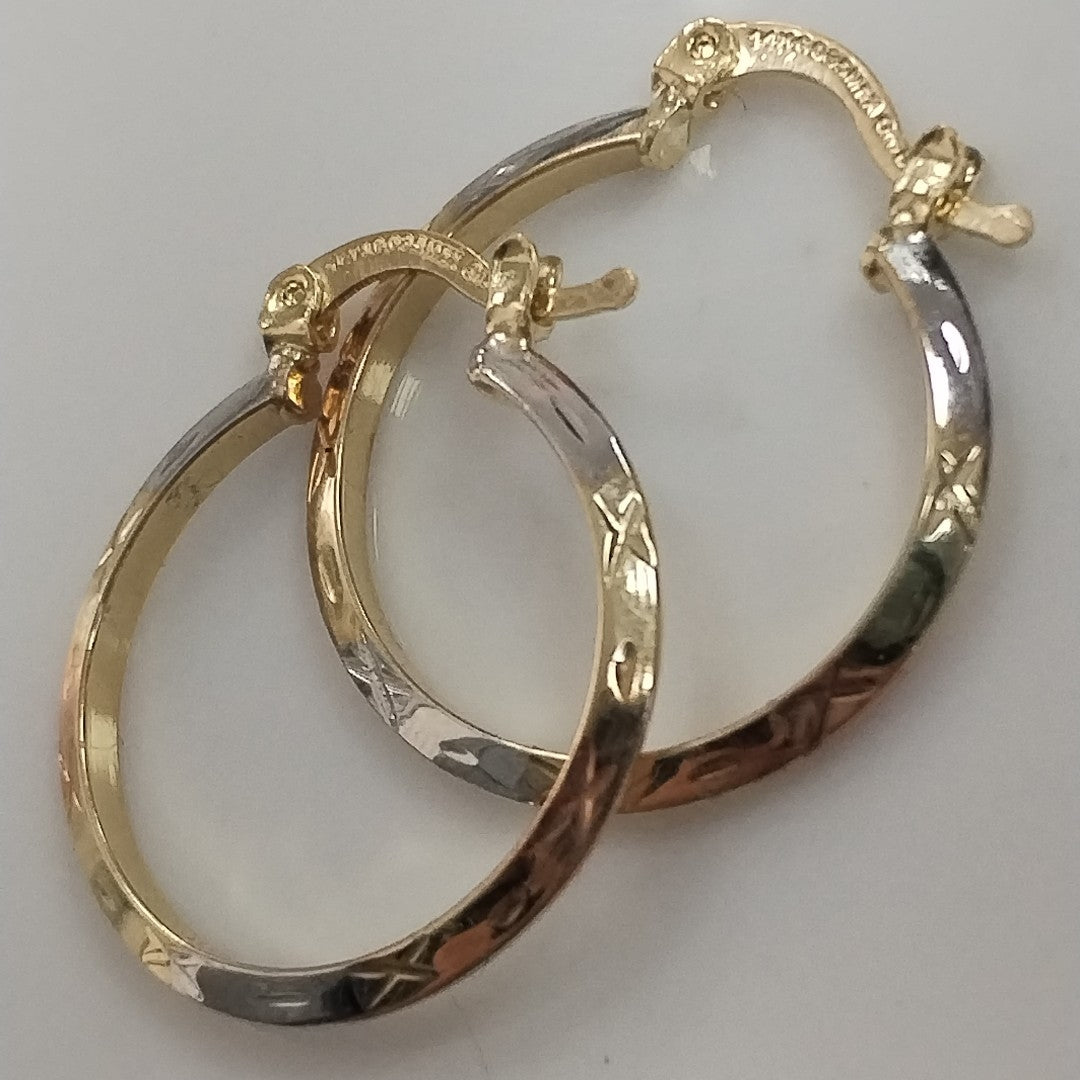 ARETES TEJIDO ARRACADAS BISELADAS COMBINADAS 14K 1.4 GR (NUEVO)