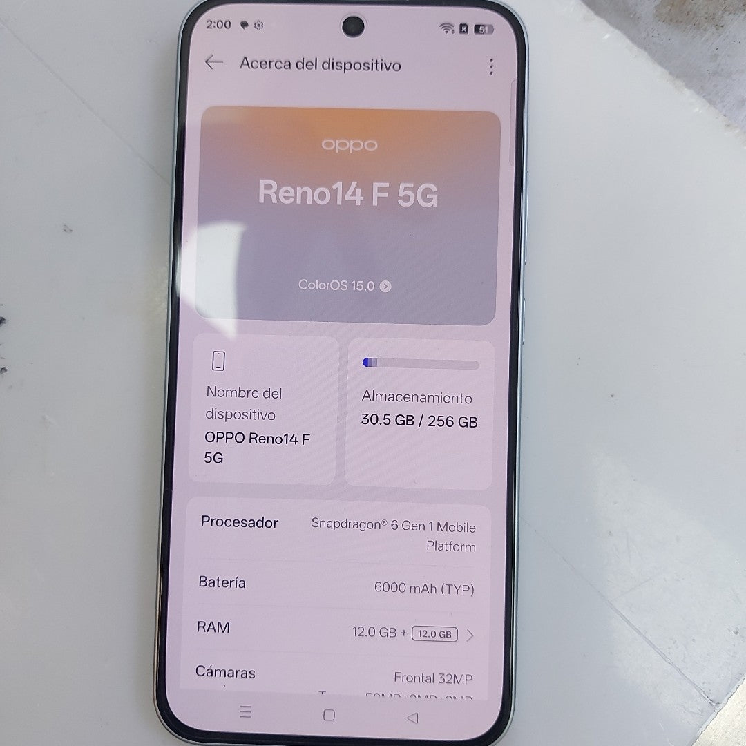 CELULAR OPPO RENO 14F CPH2743 (2025) 256 GB 12 GB RAM (SEMINUEVO)