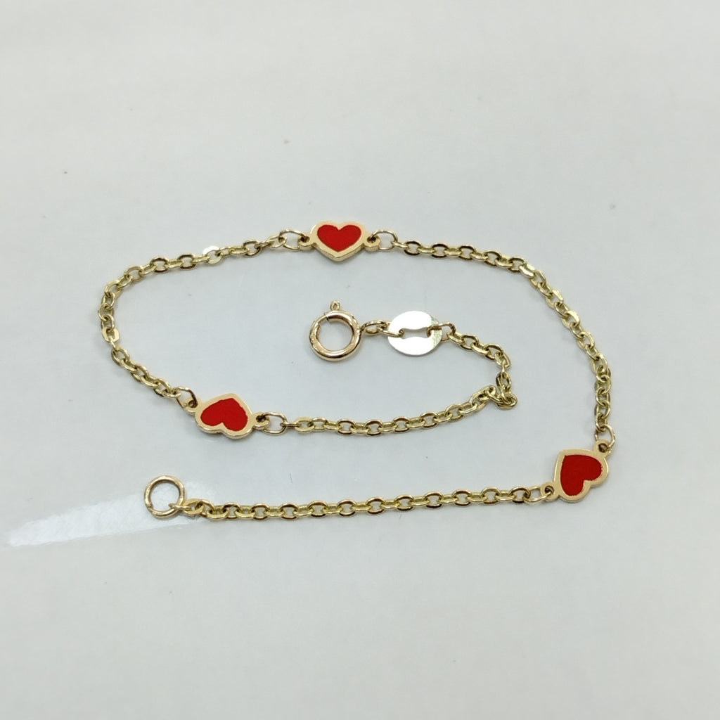 PULSERA ESPECIAL CON CORAZONES 14K 18 CM 1.4 GR (NUEVO)