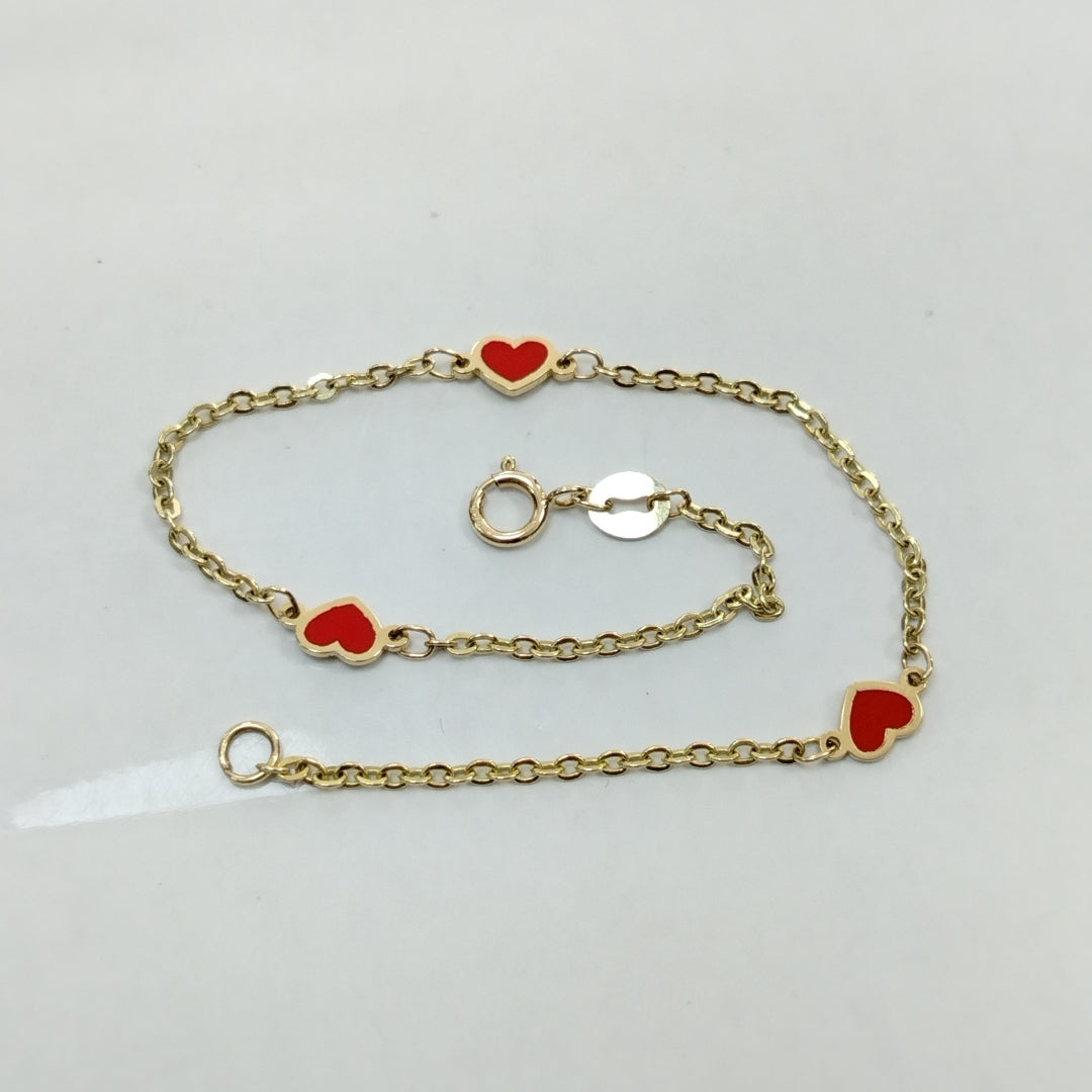 PULSERA ESPECIAL CON CORAZONES 14K 18 CM 1.4 GR (NUEVO)