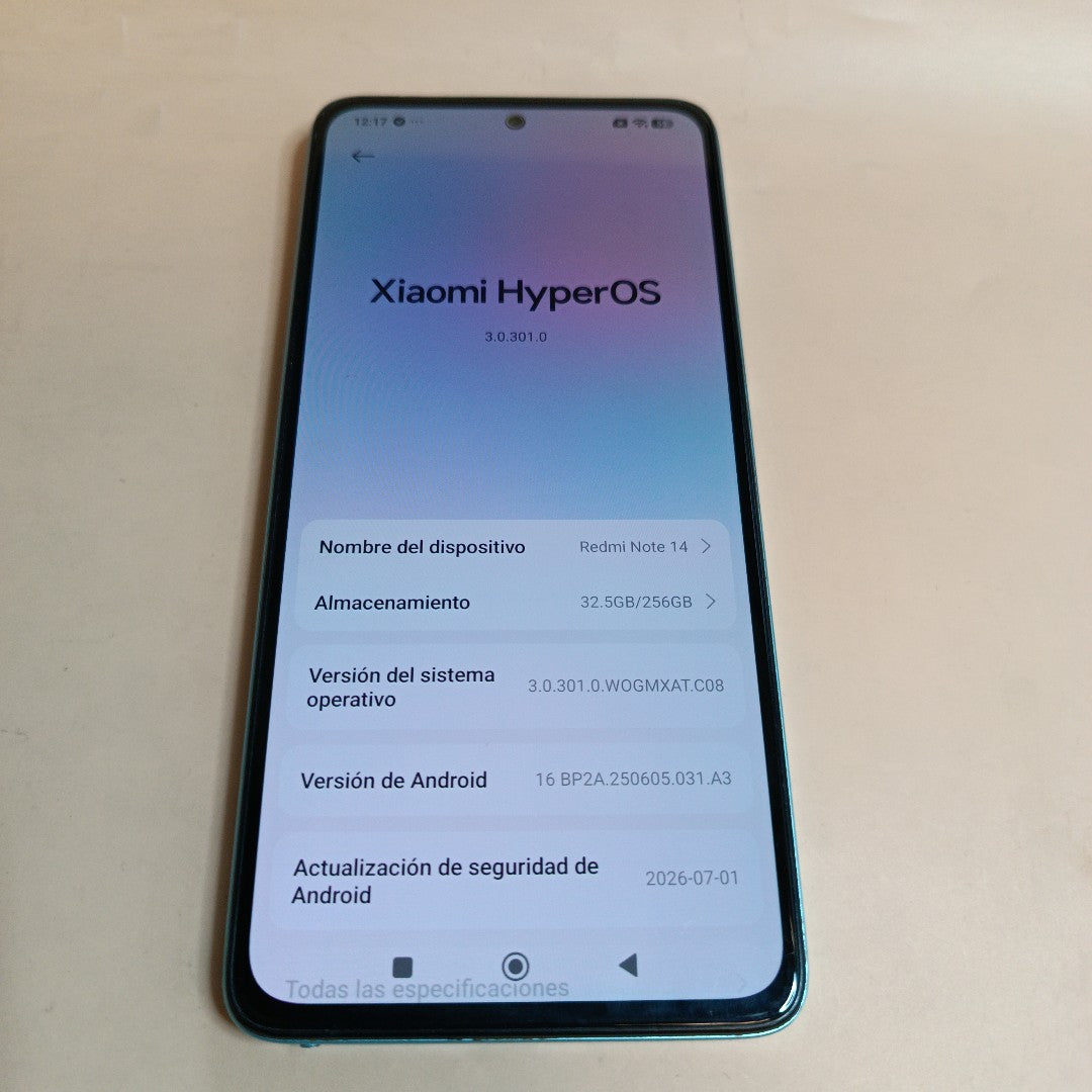 CELULAR XIAOMI REDMI NOTE 14 24117RN76L (2025) 256 GB 8 GB RAM (SEMINUEVO)